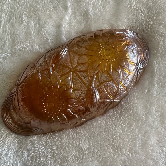 Vintage Amber Carnival Glass Sunflower Pattern Dish Vintage Marigold Candy Dish - Picture 3 of 5